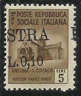 OCCUPAZIONE ISTRIA ISTRA 1945 CENT. 10 SU 5 MNH VARIETA' CON SOPRASTAMPA FORTEMENTE SPOSTATA VARIETY - Occup. Iugoslava: Fiume