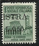 OCCUPAZIONE ISTRIA ISTRA 1945 VARIETA' VARIETY SOPRASTAMPATO D'ITALIA N. 505 CENT. 50 SU 25 MNH - Yugoslavian Occ.: Fiume