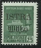 OCCUPAZIONE ISTRIA ISTRA 1945 SOPRASTAMPATO D'ITALIA N. 497 CENT. 50 SU 25 MNH - Yugoslavian Occ.: Fiume