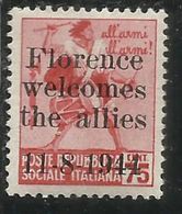 ITALY ITALIA 1945 CLN FLORENCE WELCOMES THE ALLIES MONUMENTS DESTROYED OVERPRINTED MONUMENTI DISTRUTTI CENT. 75c MNH - Comité De Libération Nationale (CLN)