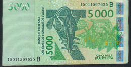 W.A.S. BENIN P217Bo 5000 Francs (20)15 VF No Tear,no P.h. - Benin