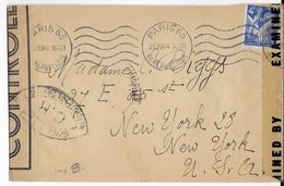 1944 - ENVELOPPE Avec DOUBLE CENSURE De PARIS => NEW YORK (USA) - IRIS - 1939-44 Iris