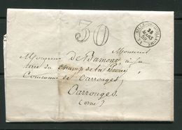 FRANCE- Lettre Avec Correspondance Du 25 Mars 1859 De SILLE LE GUILLAUME (71) Pour CARROUGES (59)- Taxe 30 - 1859-1959 Briefe & Dokumente