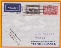 1938 - Envel. Par Avion De Casablanca, Maroc Vers Tunis - Air France 1er Service Dans La Journée - Cad Arrivée - Covers & Documents