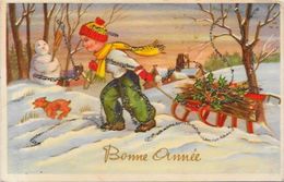 CPA Bonhomme De Neige Fantaisie écrite + Paillettes - New Year