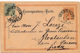 Entier Postal Innsbruck Pour La France Wagner - Covers & Documents