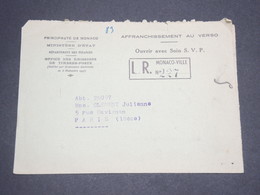 MONACO - Enveloppe En Recommandé Pour Paris , Affranchissement Au Verso - L 13091 - Lettres & Documents