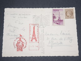 FRANCE - Vignette , Carte Et Cachet Sur La Tour Eiffel En 1946 - L 13184 - Brieven En Documenten