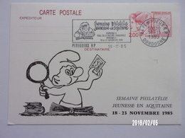 Périgueux (24) - Semaine Philatélique Jeunesse En Aquitaine - 18 - 23 Octobre 1985 - Flamme Illustrée - Cartes Postales Repiquages (avant 1995)