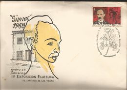 J) 1968 CUBA-CARIBE, IV PHILATELIC EXHIBITION OF SANTIAGO DE LAS VEGAS, JOSE MARTI, ROSE, SOUVENIR CARD - Lettres & Documents