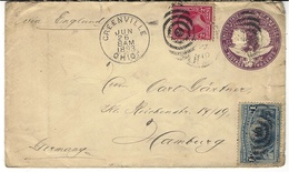 1893- E P 2 Cents + 3 Cents From GREENVILLE  To Germany - " Via England" - ...-1900