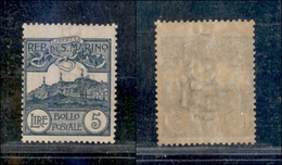 0787 SAN MARINO - 1903 - 5 Lire (45) - Gomma Integra (1.000) - Andere & Zonder Classificatie