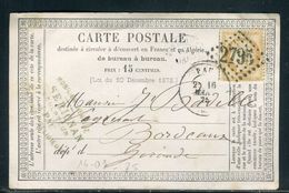 Carte Précurseur De Pau Pour Bordeaux En 1875,  Affranchissement Type Cérès - Ref F42 - Precursor Cards