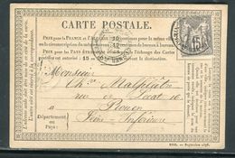 Carte Précurseur De Rochefort Pour Rouen En 1877,  Affranchissement Type Sage - Ref F55 - Cartoline Precursori