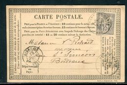 Carte Précurseur De Port Ste Marie Pour  Bordeaux En 1877,  Affranchissement Type Sage - Ref F57 - Tarjetas Precursoras