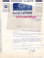 21- DIJON- RARE LETTRE SIGNEE GASTON LAPIERRE -CYCLOMOTEUR LA GELLETTE-VELO MOTO -VELOMOTEUR-11 QUAI FRANCOIS GALLIOT- - Cars