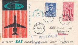 STORIA POSTALE  - NORVEGIA - BUSTA PRIMO VOLO VIAGGIATA - FIRST SAS CARAVELLE JET FLIGHT - ANNO. 1959 - Briefe U. Dokumente