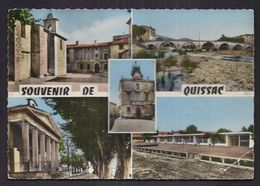 CPSM 30 - QUISSAC - SOUVENIR DE - TB CP Multivue Dont Pont , Centre Village , Temple , Groupe Scolaire , Etc... - Quissac