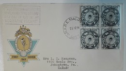 AAT  Cover FDC Cancelled  Macquarie Isl.  23 Dec 54 On Block Four 3 ½d - Lettres & Documents