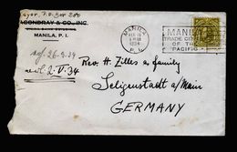 A5141) US Philipppines Cover Manila 02/18/34 With 16c To Germany - Philippines