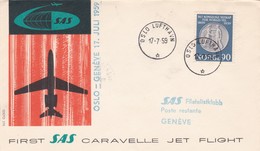 STORIA POSTALE - NORVEGIA - BUSTA PRIMO VOLO VIAGGIATA - OSLO - GENEVE - ANNO. 1959 - Cartas & Documentos