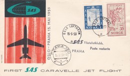 STORIA POSTALE - NORVEGIA - BUSTA PRIMO VOLO VIAGGIATA - OSLO - PRAHA - ANNO. 1959 - Lettres & Documents