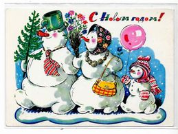 CPSM Bonhomme De Neige Fantaisie écrite Russie - New Year