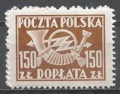 Poland 1949. Scott  #J115 (M) Post Horn With Thunderbolts - Postage Due