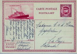 1934 , BÉLGICA , TARJETA ENTERO POSTAL CIRCULADA A LA HAYA , LINEA OOSTENDE - DOVER , T.S.S. PRINCE LEOPOLD - Tarjetas Transatlánticos