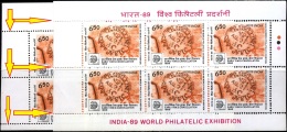 EARLY RMS CANCELLATIONS-ERROR-INDIA 89-WORLD PHILATELIC EXHIBITION-BOOKLET PANES-EXTREMELY SCARCE-MNH-M-146 - Variedades Y Curiosidades