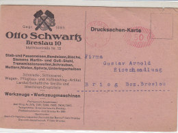 Freistempel Von Schwartz (Werkzeuge..) Aus Breslau 19.8.22 Nach Brieg Bez. Breslau / Rückseite - Brieven En Documenten