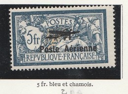 France Poste Aerienne N° 2** Bleu Et Chamois 5f - 1927-1959 Postfris