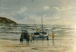 YORKS - LANDING THE BOATS AT FILEY By GLYN HUTCHINS - ART - Hull