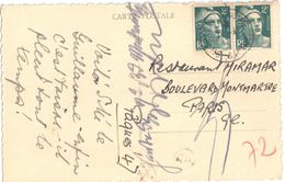 4381 SILLE LE GUILLAUME Sarthe Carte Postale Dest PARIS En Rebut Marque De Facteur Ob 7 4 1947 2F Gandon Vert Yv 713 - Cartas & Documentos