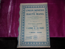 UNION MINIERE DE LA HAUTE MANA (titre De 5 Actions,capital 50 Millions) CAYENNE,GUYANE - Unclassified