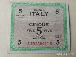 5 Lire 1943 Bilingue - Occupazione Alleata Seconda Guerra Mondiale