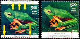 FROGS-MASSIVE ERROR-VENATED GLIDING FROGS-INDIA-2012-MNH-TP-264 - Plaatfouten En Curiosa