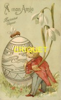 Pâques, Carte Pionnière Gaufrée, Poussin Et Gros Oeuf, Guêpe Ou Frelon, Narcisses.... - Pasqua