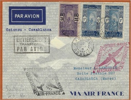 Mars 1937-  1er Voyage COTONOU - CASABLANCA  + Entièrement / Transporté /par Avion Encadré - Ohne Zuordnung
