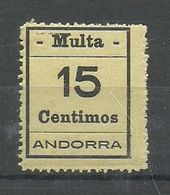 ANDORRA- SELLOS-VIÑETAS. MULTA  MUY DIFICILES 15 Centimos Rescto Verso Calcado Al Rebes (S.2.C.02.18) - Vorläufer