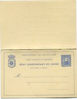 CONGO BELGE ENTIER POSTAL NEUF AVEC REPONSE PAYEE  (LEOPOLD II) - Interi Postali