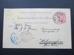 Österreich 1889 GA P 51 Weltvereinspostkarte Nach Helsingfors Finnland. Über Russland ?! Blauer Stempel! Retour / Zurück - Cartas & Documentos