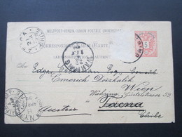 Österreich 1890 GA P 51 Weltvereinspostkarte Nach Tacna Chile. 6 Stempel. Social Philately Konsul. Retour / Zurück - Cartas & Documentos