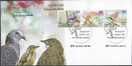 Delcampe - INDIA 2017  FDC VULNERABLE BIRDS,  Setenant Set 3v On 1st Day Cover  MUMBAI Cancelled - FDC