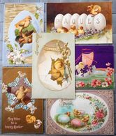 CPA BEAU Lot 6x Litho CHROMO RELIEF ART NOUVEAU Illustrateur Fete Paques Poussin ET GROS OEUF - Collections & Lots