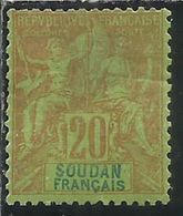 FRENCH SUDAN SOUDAN FRANCAIS FRANCESE 1894 1900 NAVIGATION AND COMMERCE CENT. 20c MH - Unused Stamps