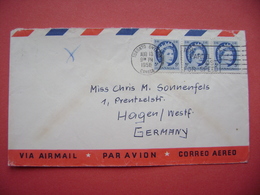 Air Mail Letter 1956 From Toronto Ont. Canada (Air Parcel Post For..) To Hagen Germany, Stamps 3x 5 C Queen Elizabeth II - Luftpost