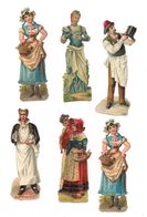 6 DECOUPIS GAUFFRES  PERSONNAGES DIVERS : Garçon De Café -  Femme Panier De Fleurs, Chapelier , Marguerite..... - Motivos De Navidad