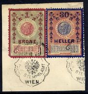 AUSTRIA 1910 1 Kr. And 30 H. Fiscal Stamps Used On Piece. - Fiscaux