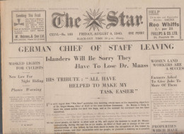 Guernsey Newspaper August 9th 1940 (Original) The Star - Guerra 1939-45